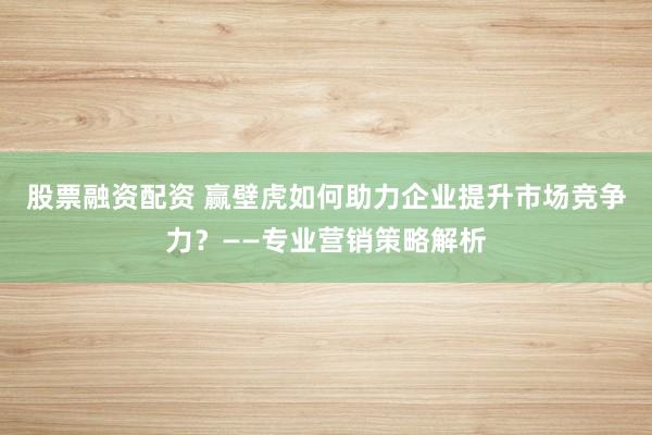 股票融资配资 赢壁虎如何助力企业提升市场竞争力？——专业营销策略解析