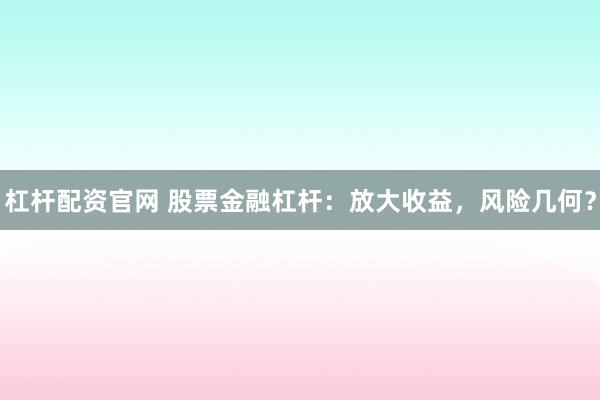 杠杆配资官网 股票金融杠杆：放大收益，风险几何？