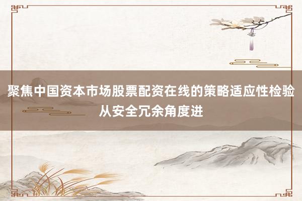 聚焦中国资本市场股票配资在线的策略适应性检验从安全冗余角度进