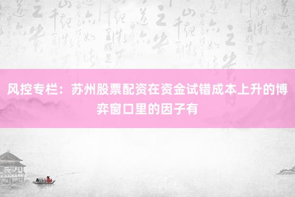 风控专栏：苏州股票配资在资金试错成本上升的博弈窗口里的因子有