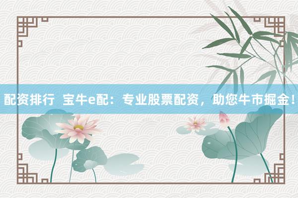 配资排行  宝牛e配：专业股票配资，助您牛市掘金！