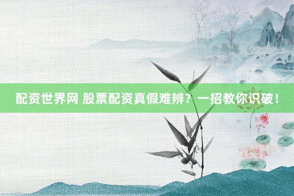 配资世界网 股票配资真假难辨？一招教你识破！